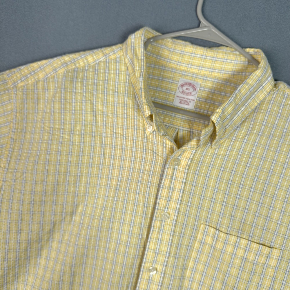 Brooks Brothers Shirt Mens 2XL Seersucker Yellow Short Sleeve Button Down 346